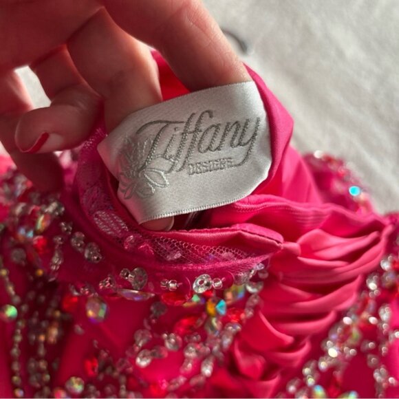 Tiffany Designs pageant Gown Youth Size 16  Lipstick Color Beaded Bodice 13472 - Picture 9 of 11